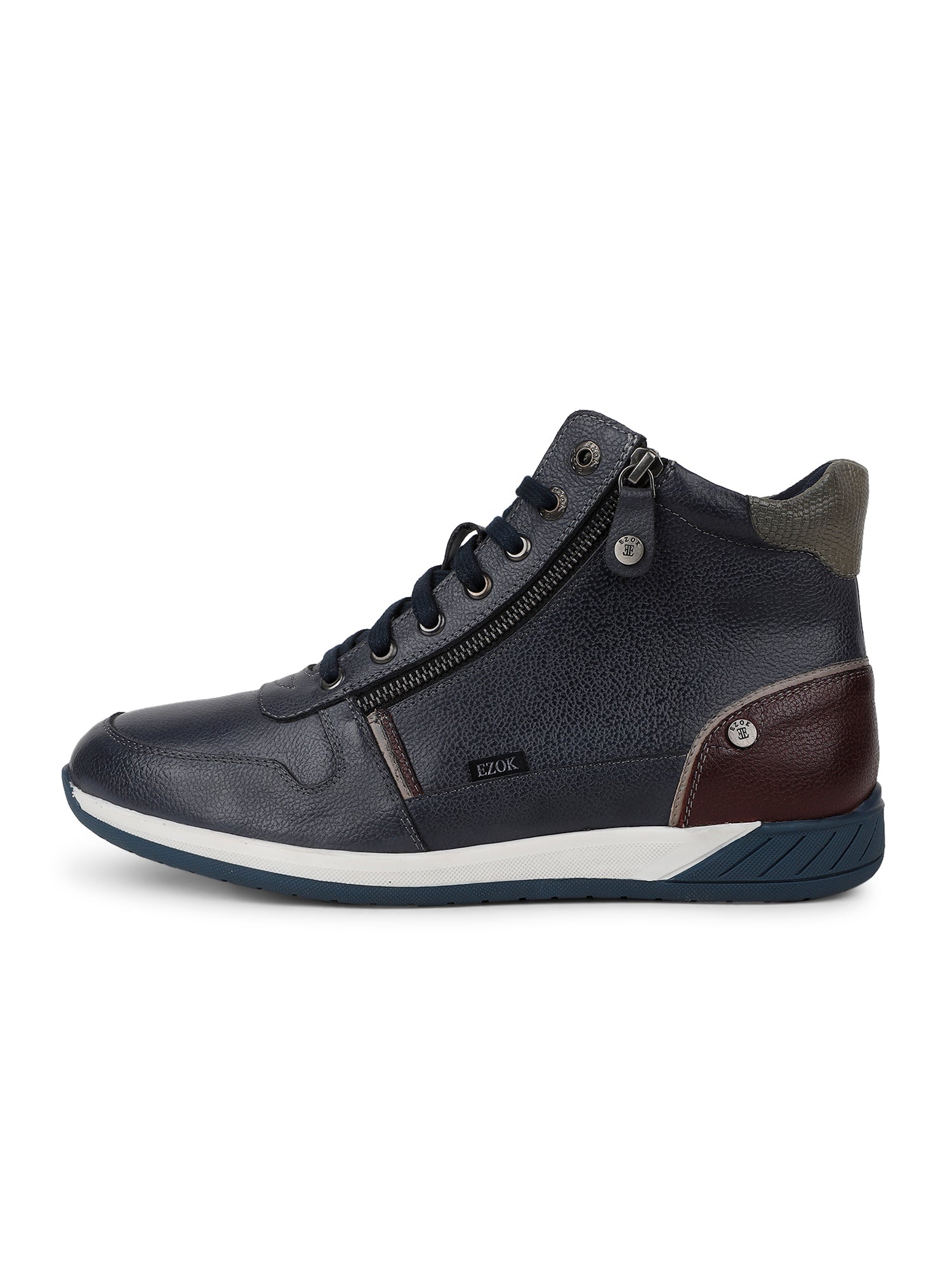 Ezok Blue Lace-ups Leather Sneakers For Men