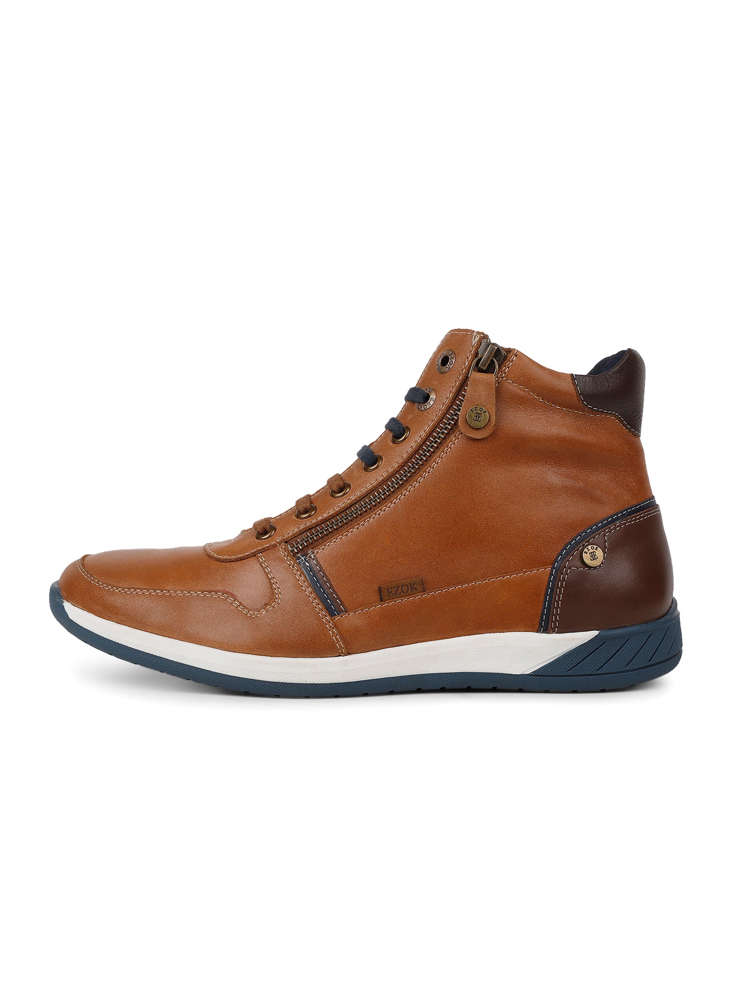 Ezok Tan Lace-ups Leather Sneakers For Men
