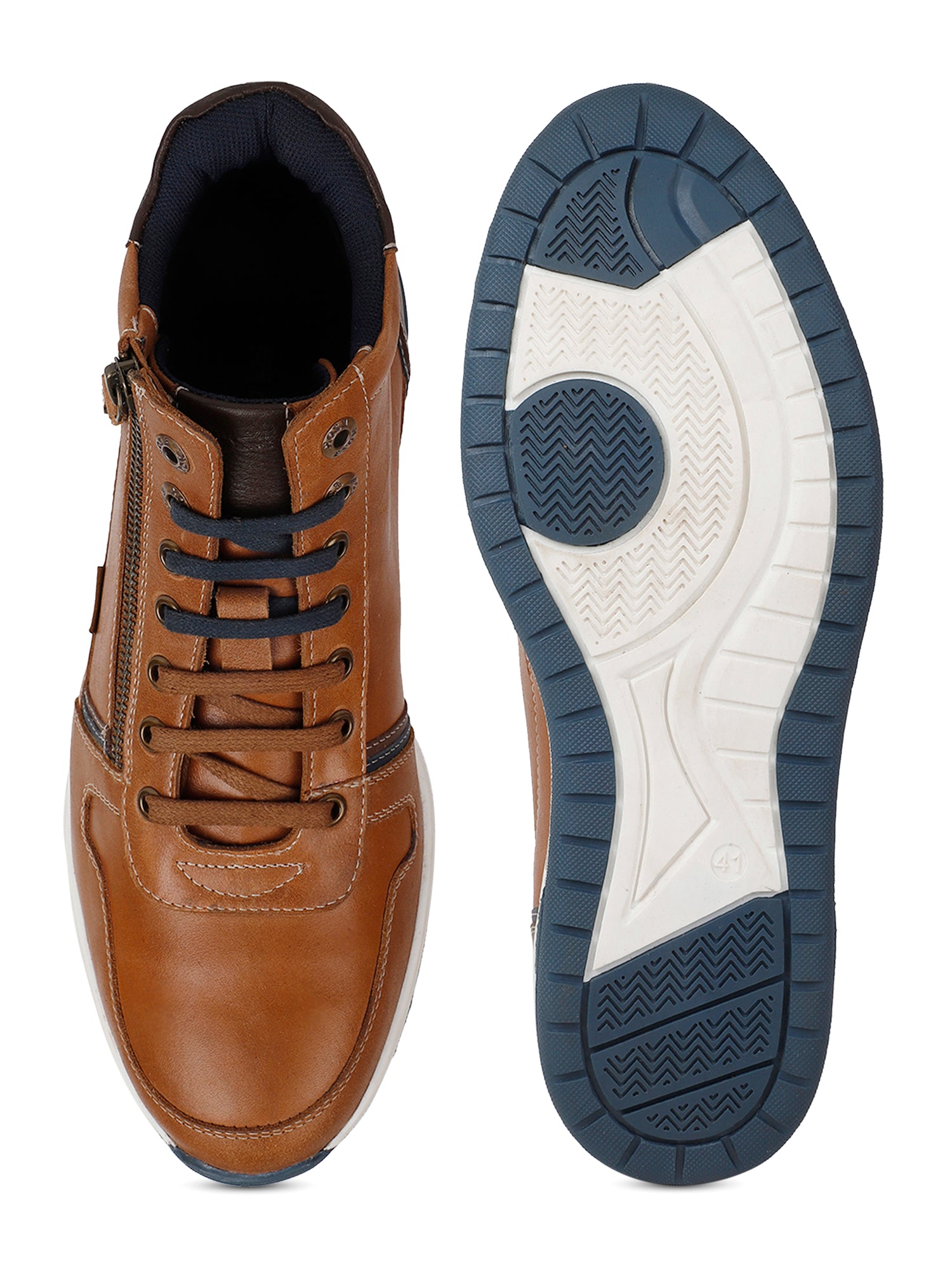Ezok Tan Lace-ups Leather Sneakers For Men