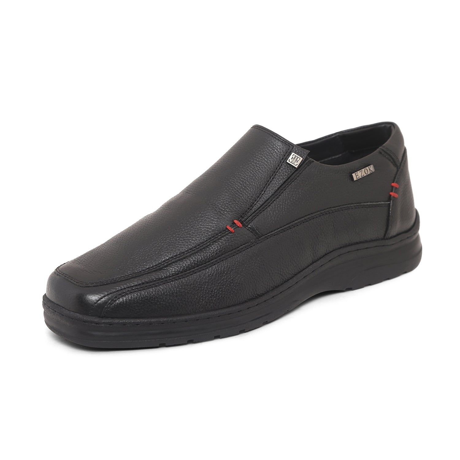 Ezok Black Leather Slipon Shoes