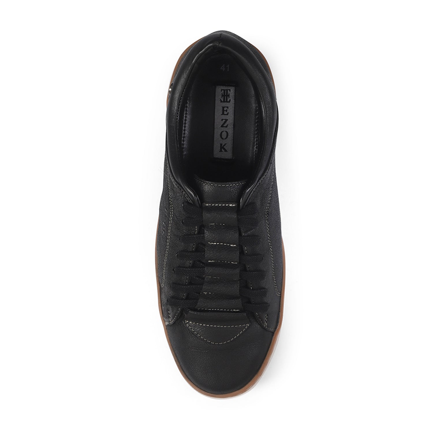 Ezok Men Black Casual Leather Sneakers