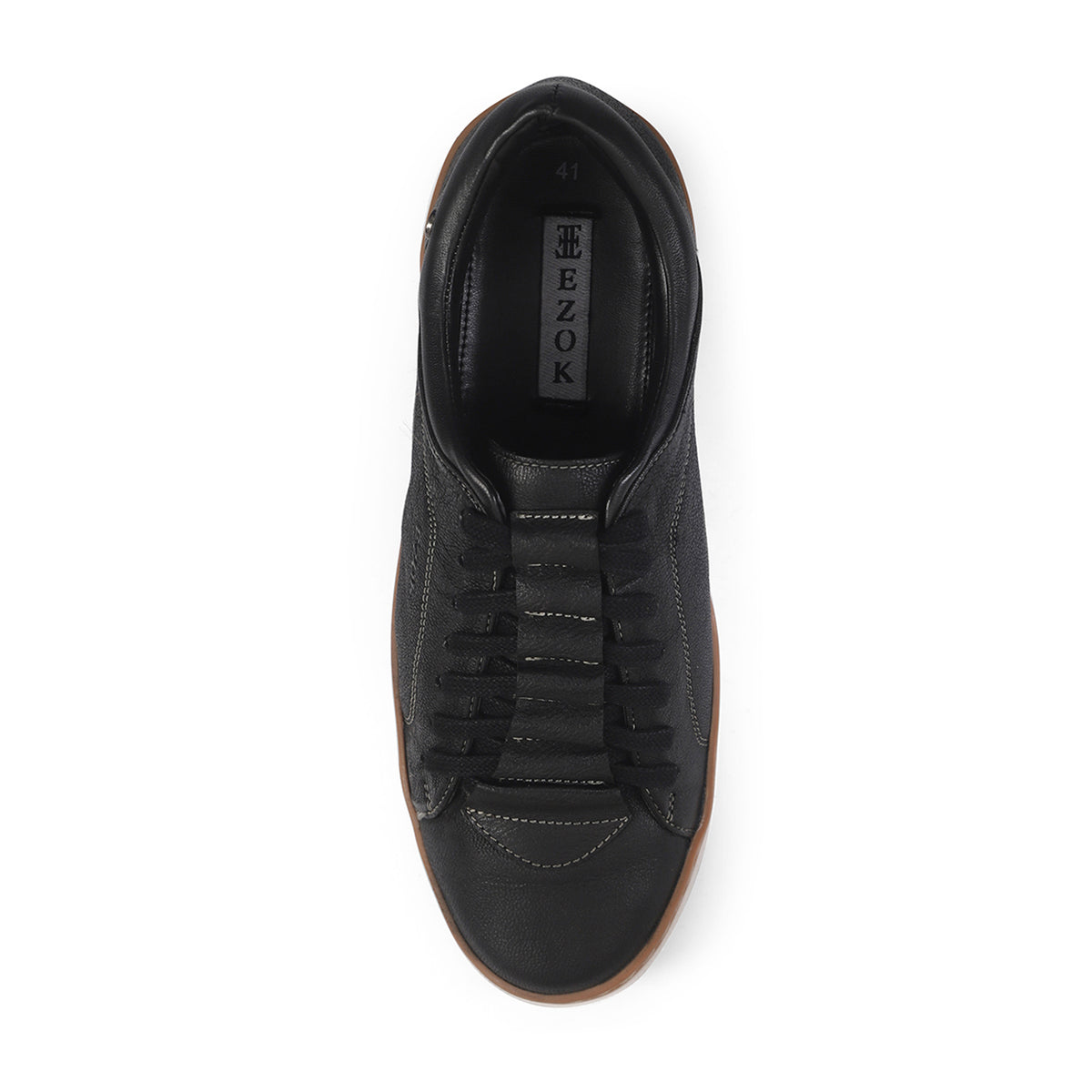 Ezok Men Black Casual Leather Sneakers