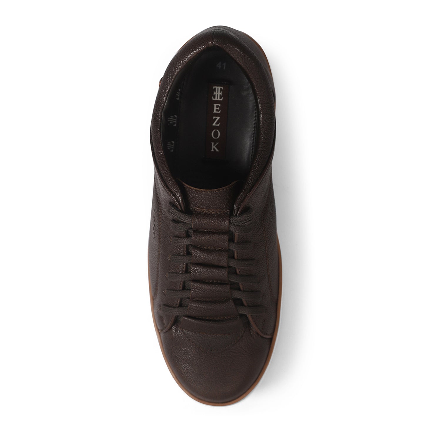 Ezok Men Brown Casual Leather Sneakers