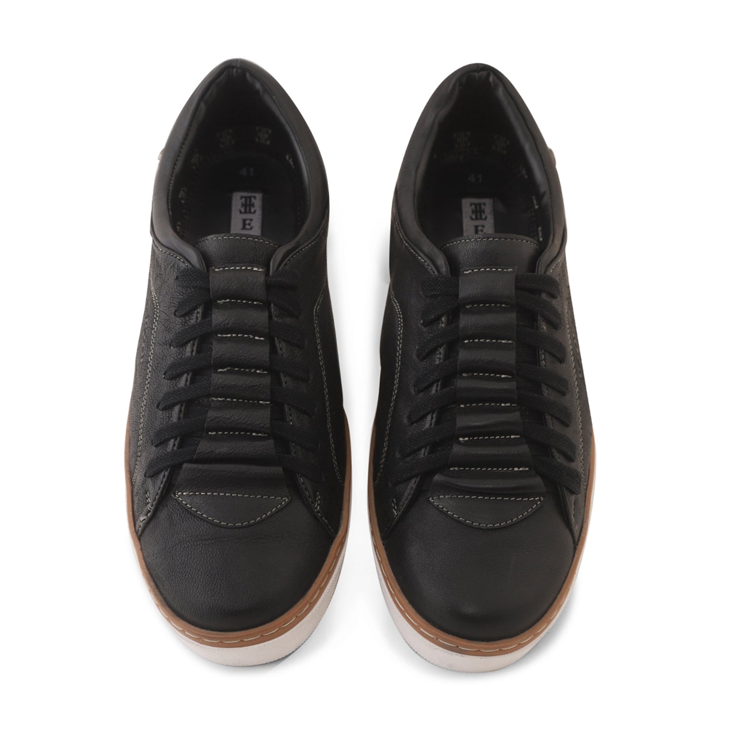 Ezok Men Black Casual Leather Sneakers