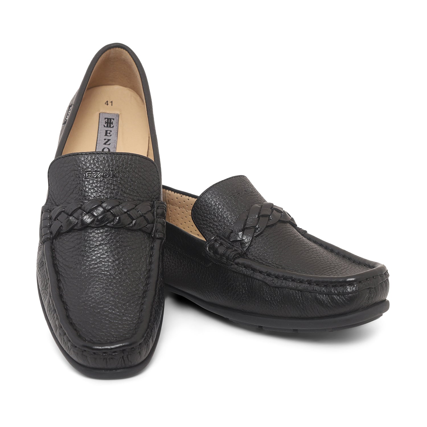 Ezok Mens Black Moccasin Driving Leather Loafers