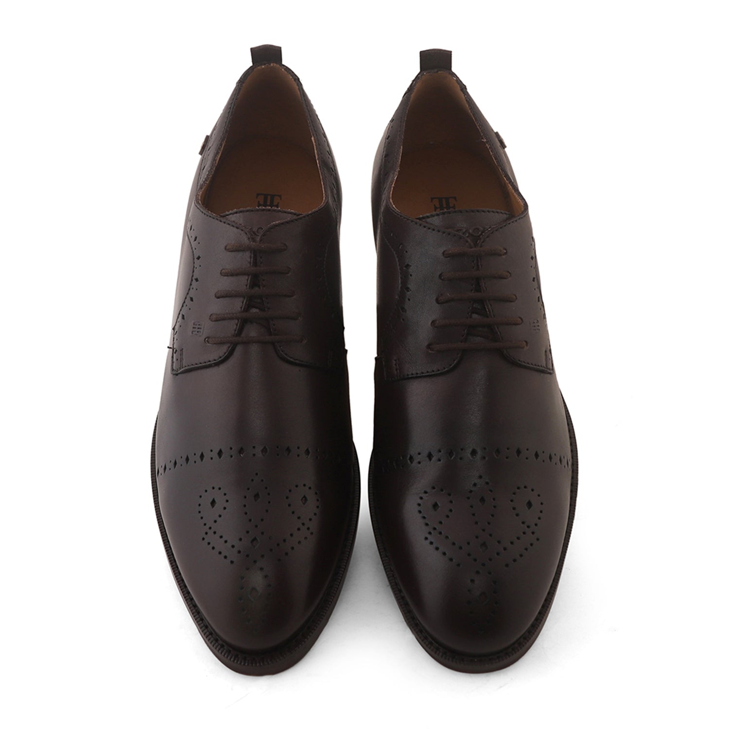 Ezok Men Brown Burnish Finish Perforated Leather Derby Shoes