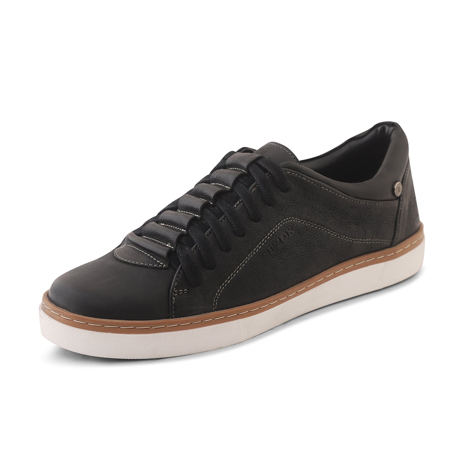 Ezok Men Black Casual Leather Sneakers