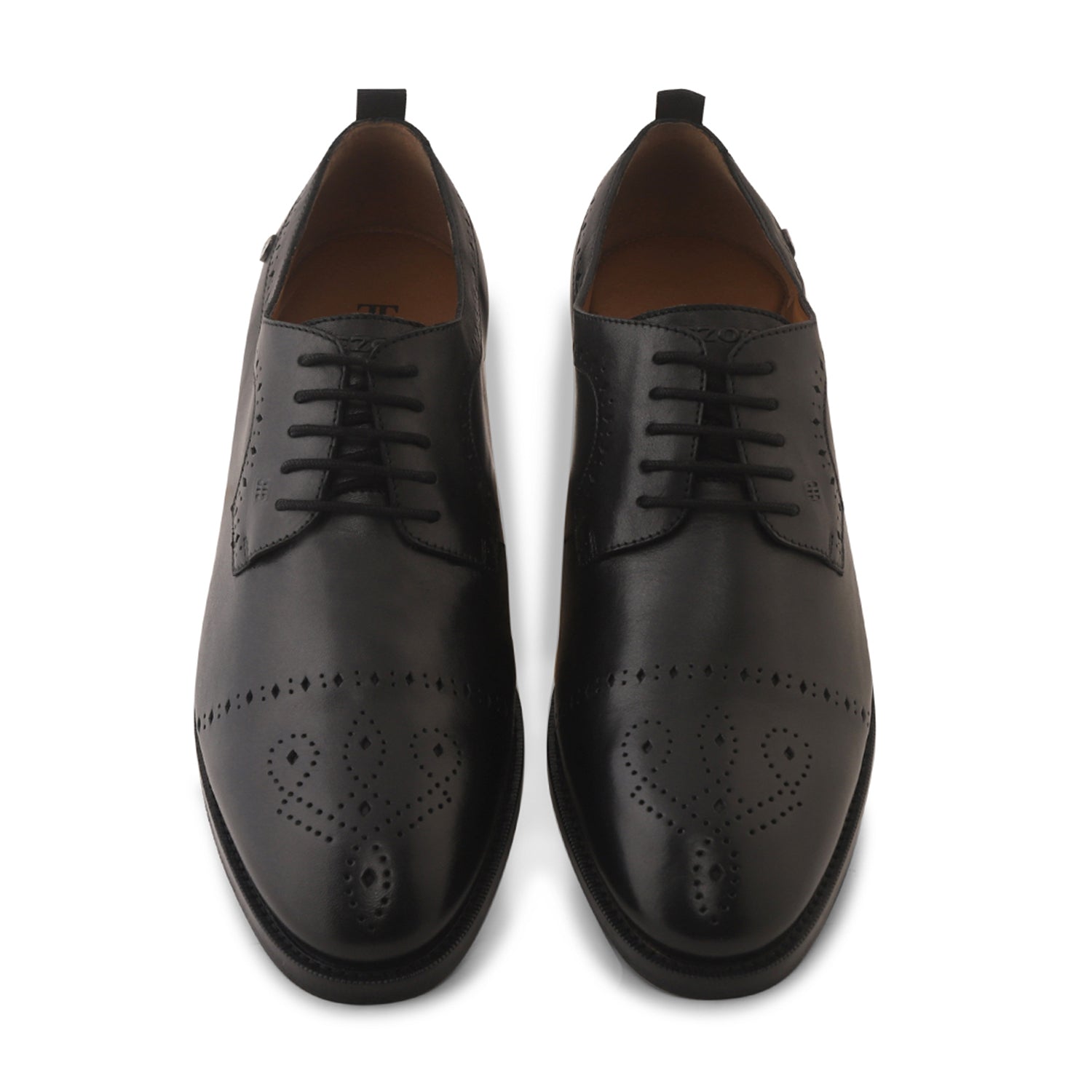 Ezok Men Black Burnish Finish Perforated Leather Derby Shoes
