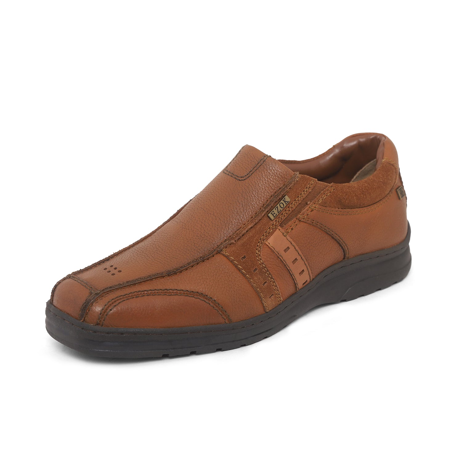 Ezok Men Tan Genuine Leather Slip-Ons Shoes