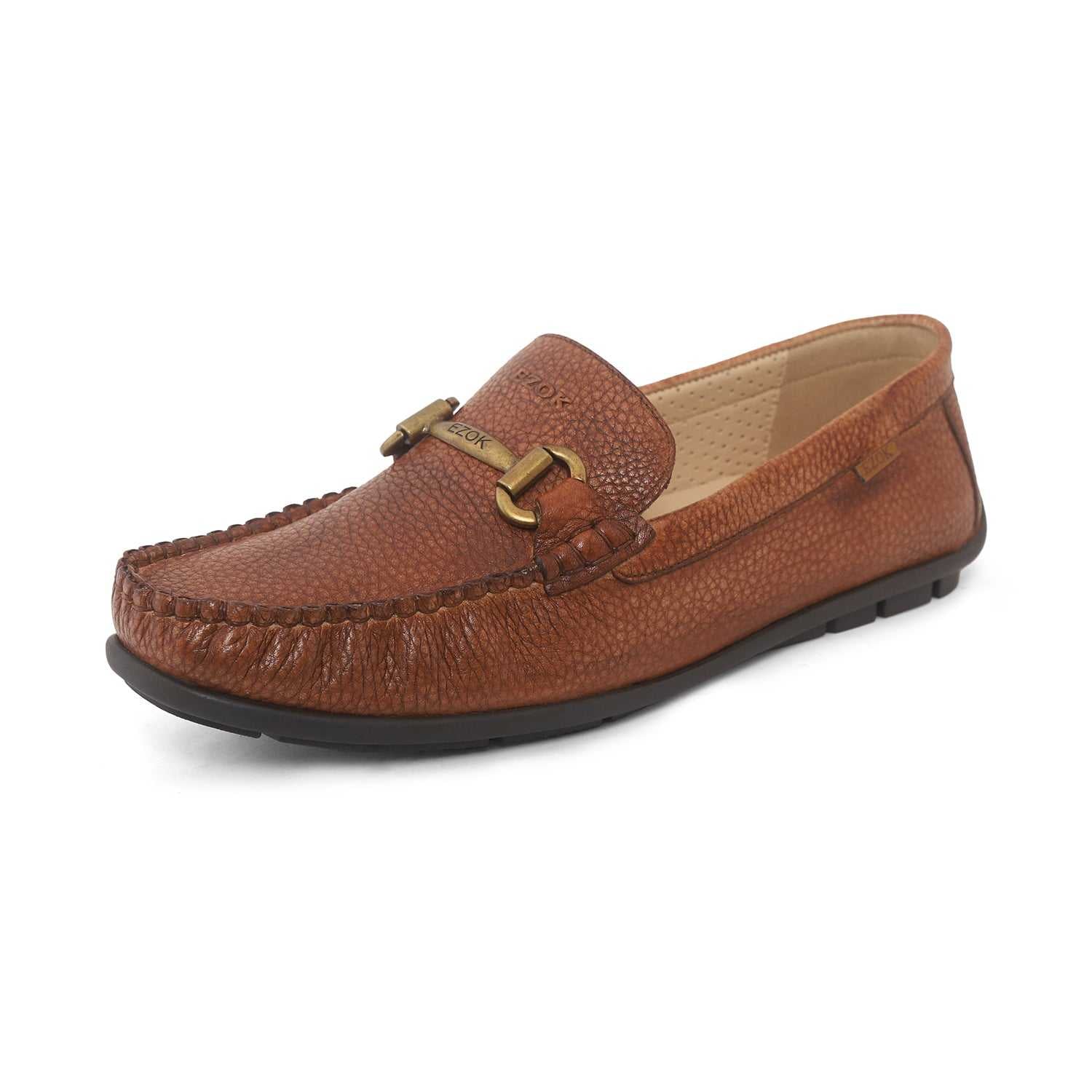Ezok Mens Tan Moccasin Driving Leather Loafers