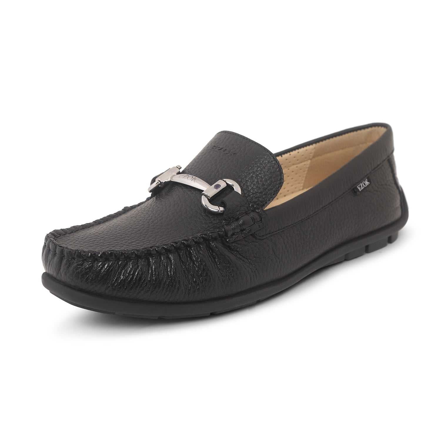 Ezok Mens Black Moccasin Driving Leather Loafers