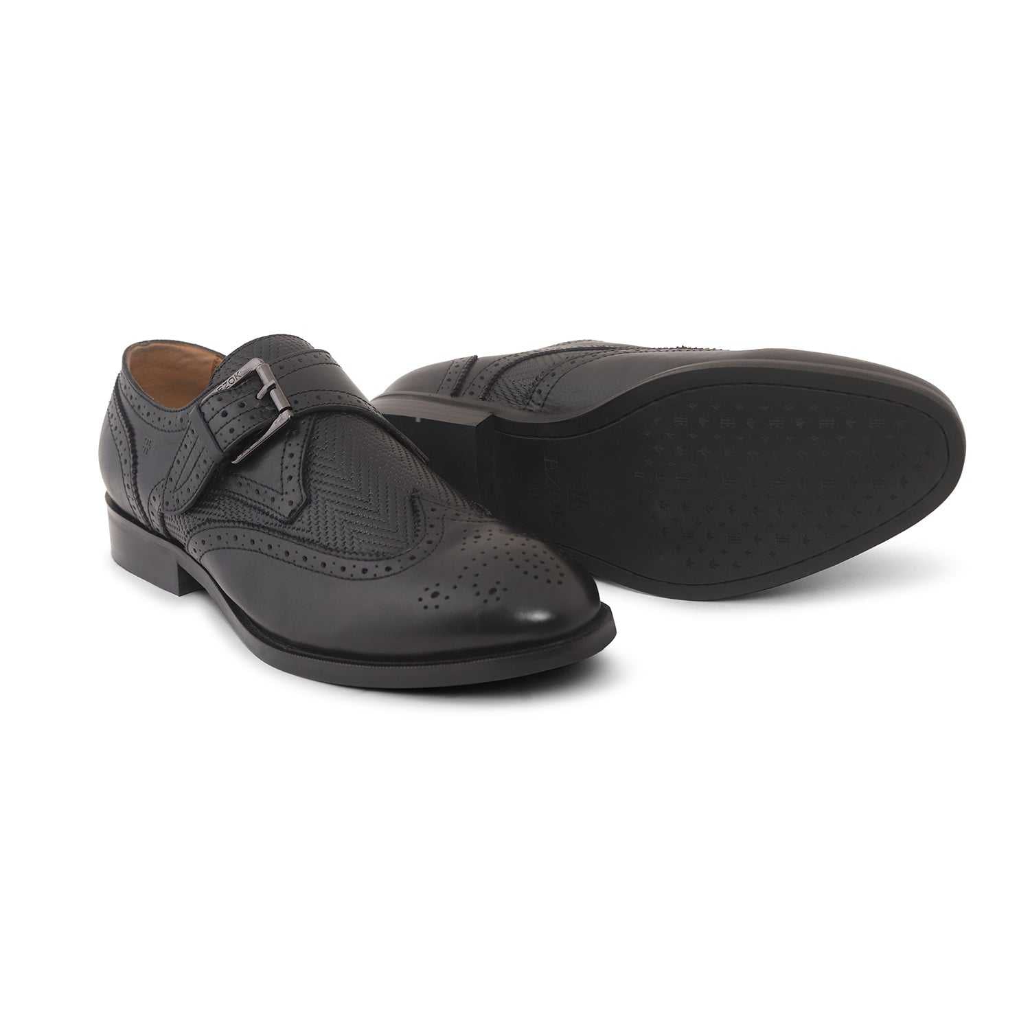 Ezok Men Black Single Strap Monk Shoes