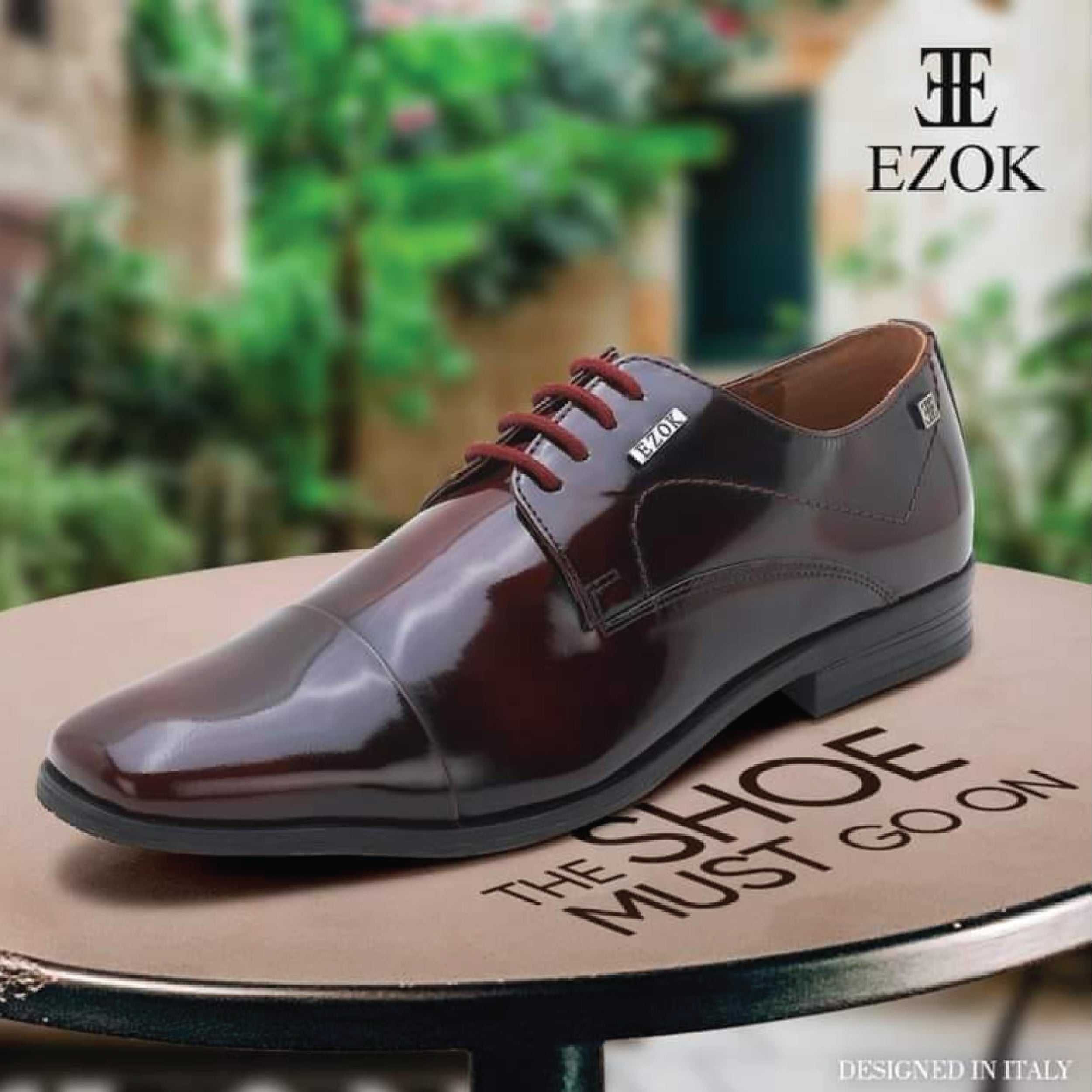 Ezok Brown Formal Cap Toe Leather Derby Shoes