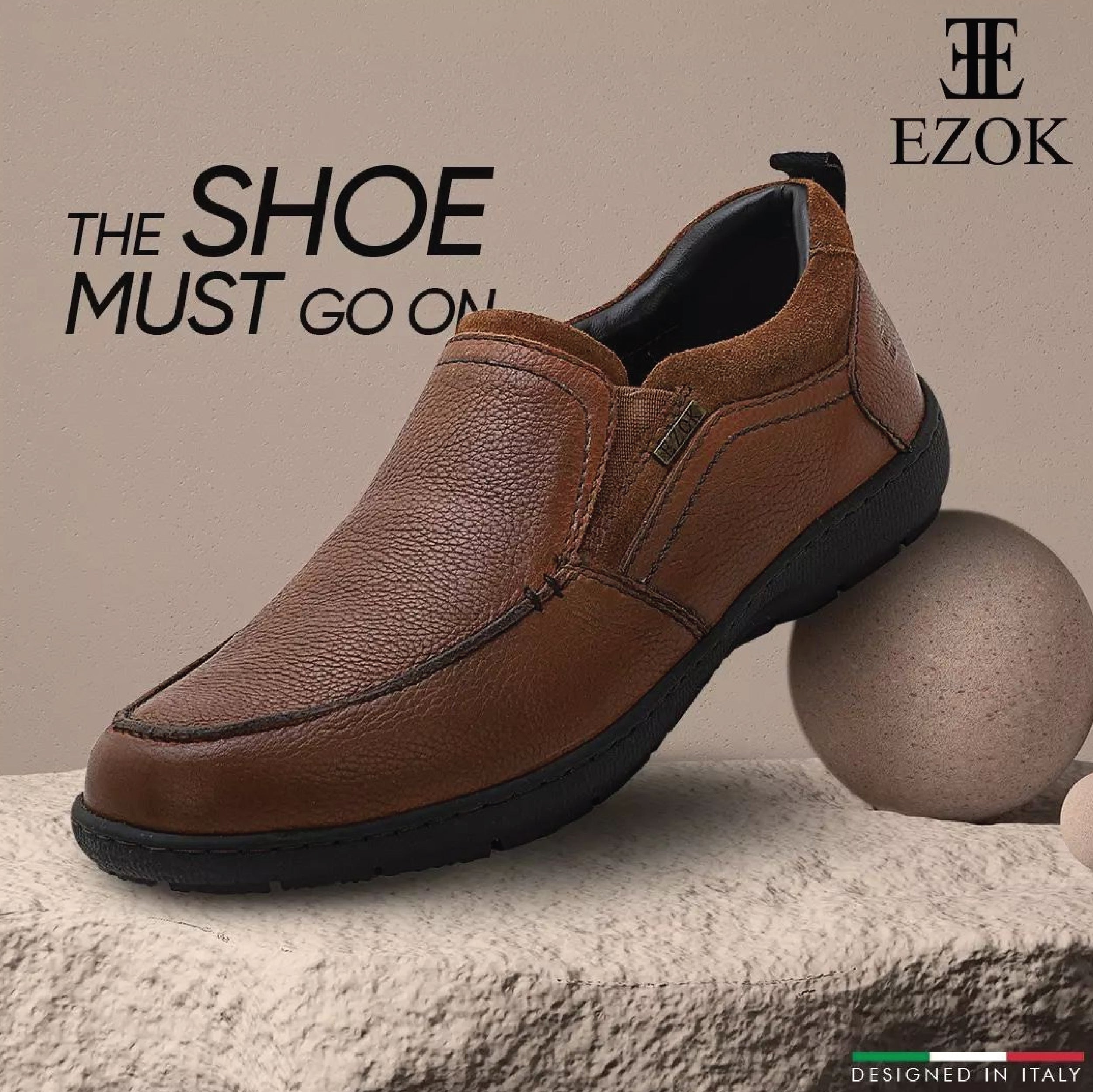 Ezok Men Tan Leather Slipon Shoes