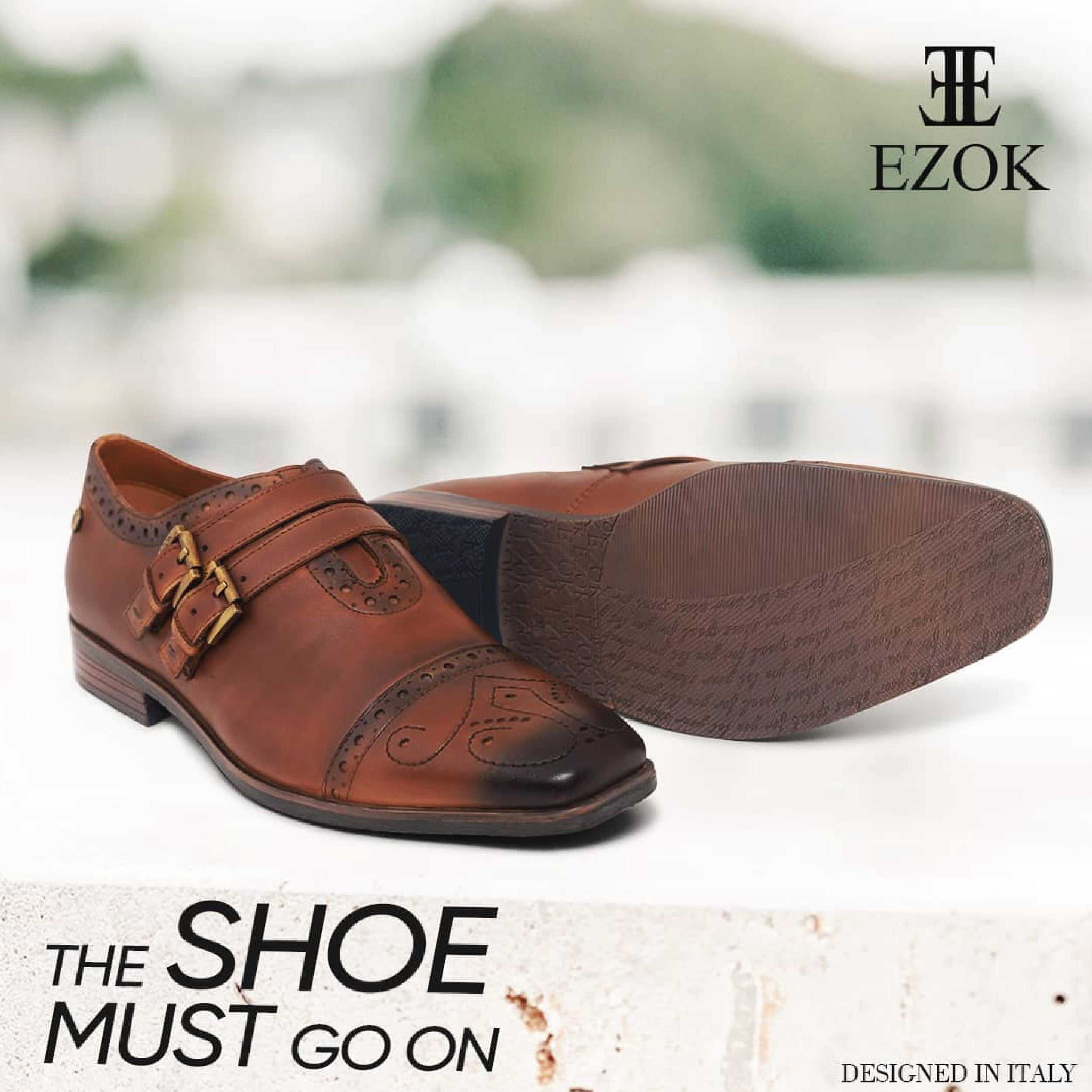 Ezok Men Brown Double Monk Strap Shoes