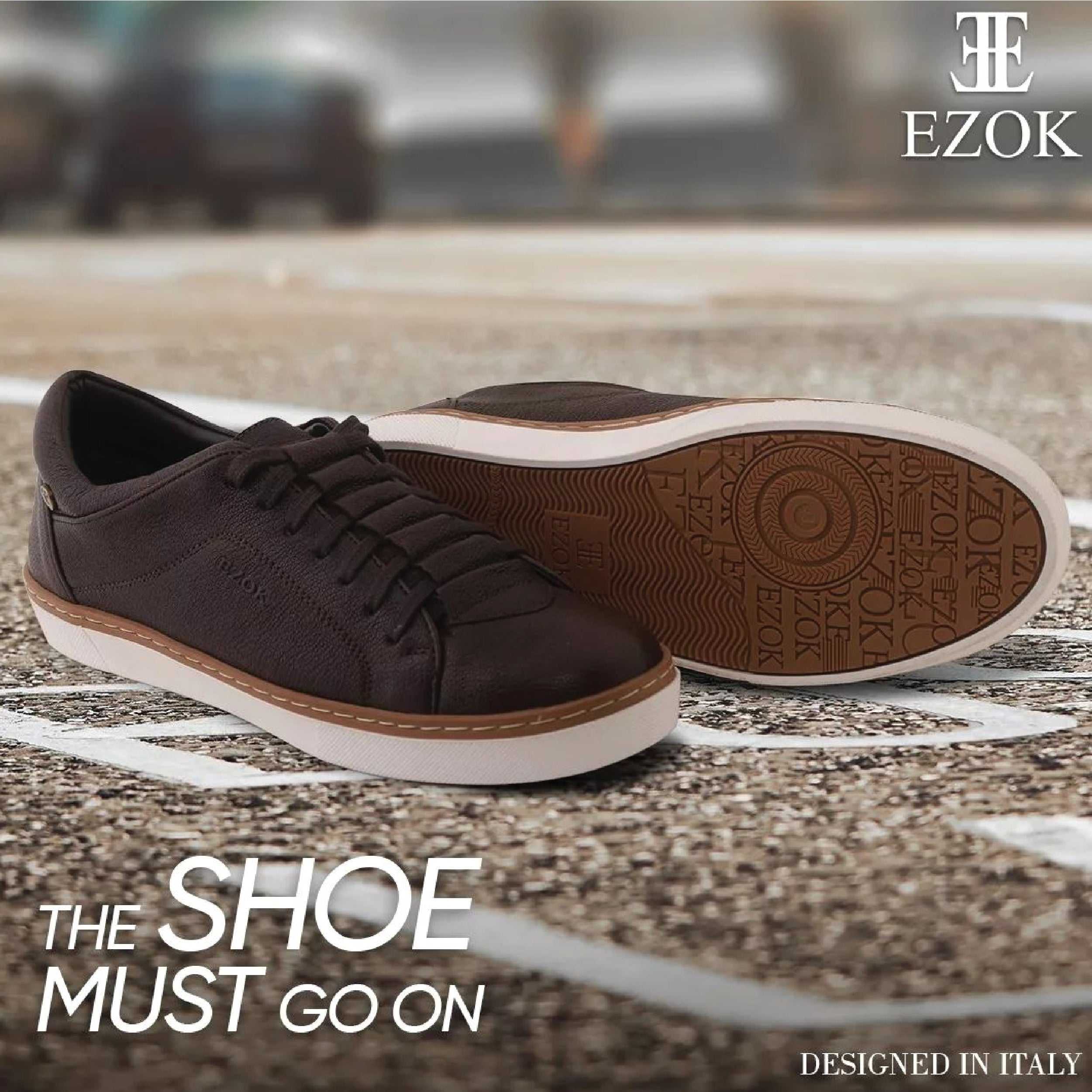 Ezok Men Brown Casual Leather Sneakers